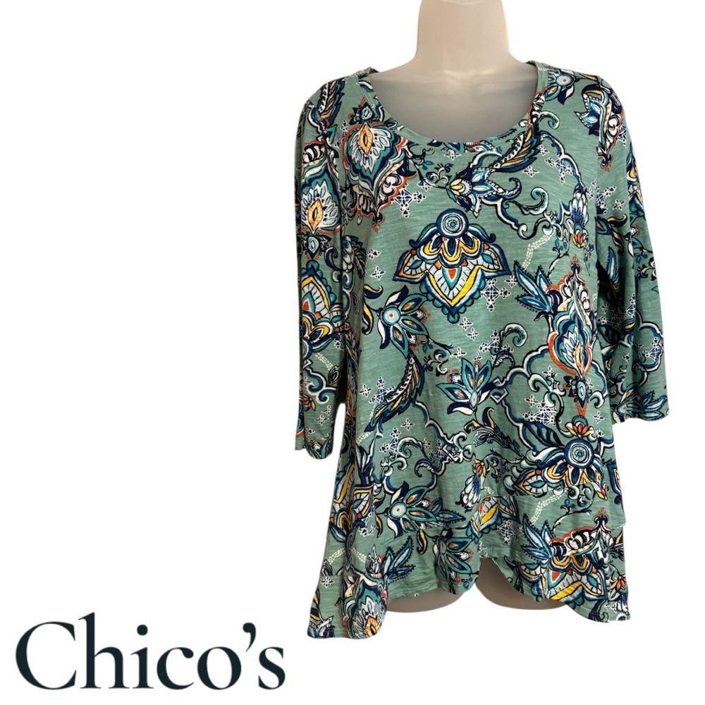 Chico's Green and Blue Paisley Tunic